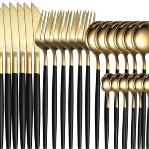 Elegant Gold and Black Cutlery Set